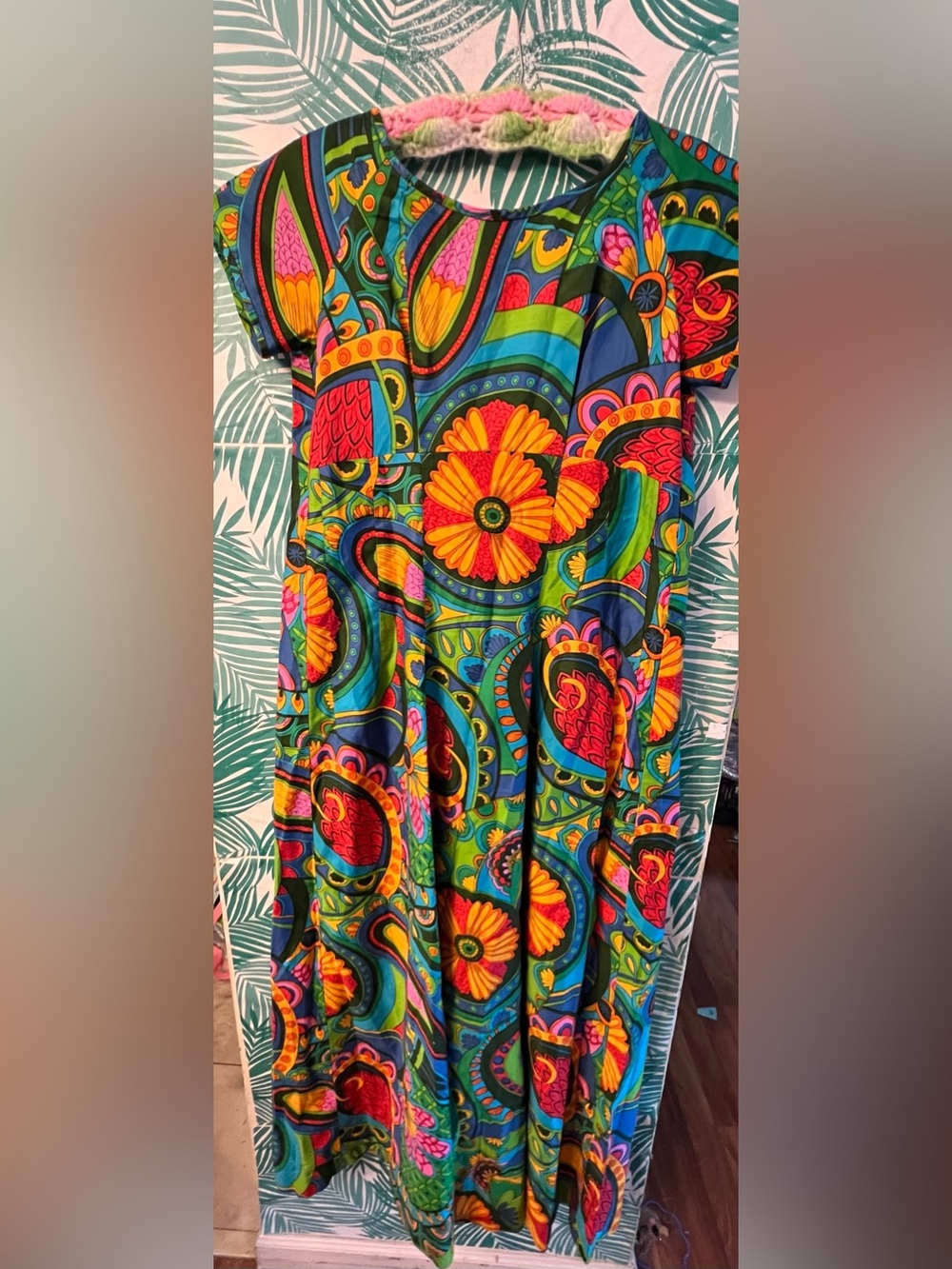 Vintage Island Fashions Made in Hawaii Bohemian Floral Maxi Dress bright sz S